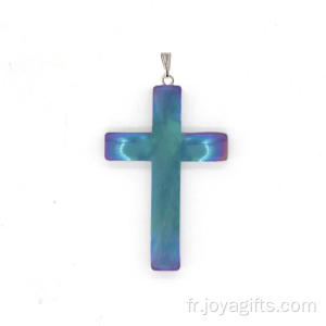 Mode de gros bijoux ethniques irisée hématite Croix pendentif avec Clip Toggle